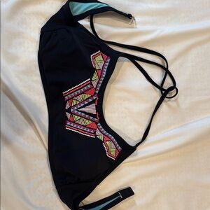 Black Geometric Women's Swim Top
